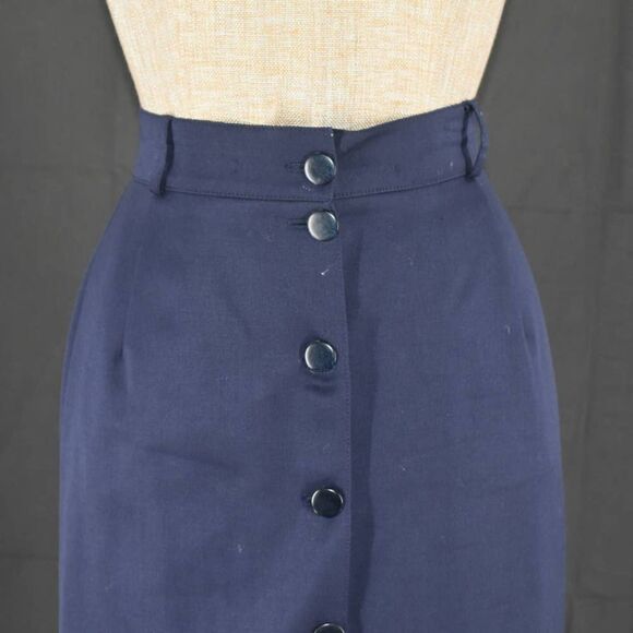 Vintage State of Claude Montana Navy Wool Button Up Skirt- 6 - Picture 4 of 6